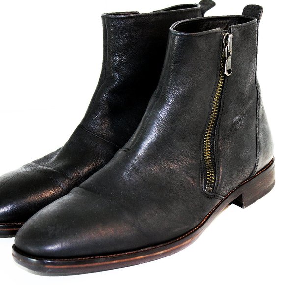 John Varvatos Black Zip Leather Boots Size 11.5 M - Picture 1 of 8